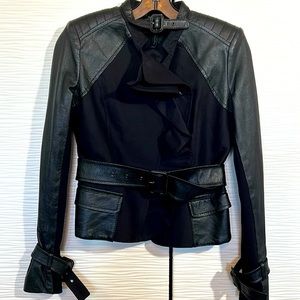 BCBGMaxAzria Genuine leather and cotton/silk blend jacket, Sz XXS (Sz 0-2)
